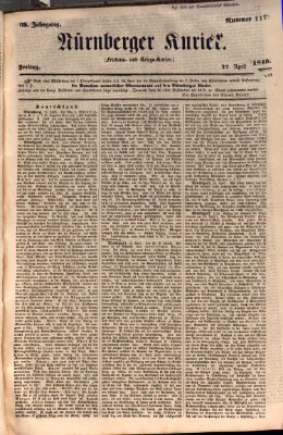 Nürnberger Kurier (Nürnberger Friedens- und Kriegs-Kurier) Freitag 27. April 1849