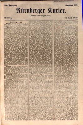 Nürnberger Kurier (Nürnberger Friedens- und Kriegs-Kurier) Sonntag 29. April 1849