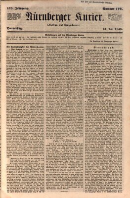 Nürnberger Kurier (Nürnberger Friedens- und Kriegs-Kurier) Donnerstag 21. Juni 1849