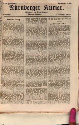 Nürnberger Kurier (Nürnberger Friedens- und Kriegs-Kurier) Sonntag 11. November 1849