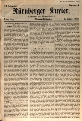 Nürnberger Kurier (Nürnberger Friedens- und Kriegs-Kurier) Donnerstag 3. Januar 1850