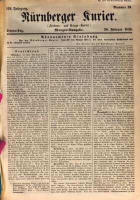 Nürnberger Kurier (Nürnberger Friedens- und Kriegs-Kurier) Donnerstag 28. Februar 1850