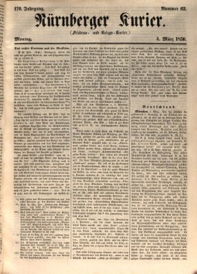 Nürnberger Kurier (Nürnberger Friedens- und Kriegs-Kurier) Montag 4. März 1850