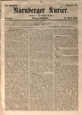 Nürnberger Kurier (Nürnberger Friedens- und Kriegs-Kurier) Sonntag 21. April 1850