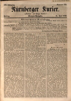 Nürnberger Kurier (Nürnberger Friedens- und Kriegs-Kurier) Freitag 21. Juni 1850