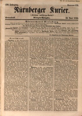 Nürnberger Kurier (Nürnberger Friedens- und Kriegs-Kurier) Samstag 22. Juni 1850