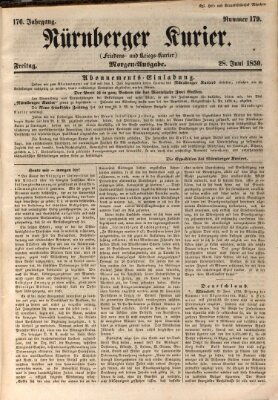 Nürnberger Kurier (Nürnberger Friedens- und Kriegs-Kurier) Freitag 28. Juni 1850