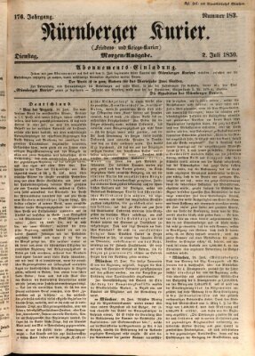 Nürnberger Kurier (Nürnberger Friedens- und Kriegs-Kurier) Dienstag 2. Juli 1850
