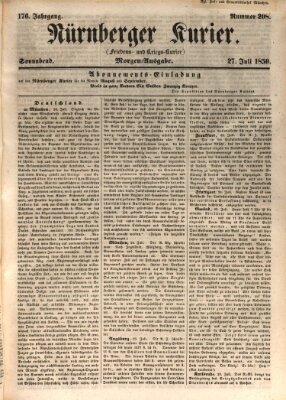 Nürnberger Kurier (Nürnberger Friedens- und Kriegs-Kurier) Samstag 27. Juli 1850