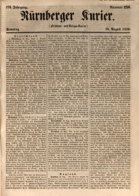 Nürnberger Kurier (Nürnberger Friedens- und Kriegs-Kurier) Sonntag 18. August 1850