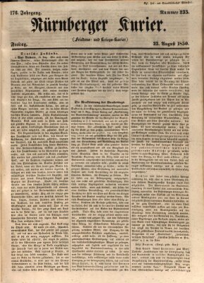 Nürnberger Kurier (Nürnberger Friedens- und Kriegs-Kurier) Freitag 23. August 1850