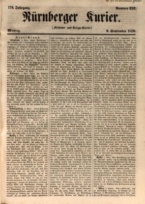 Nürnberger Kurier (Nürnberger Friedens- und Kriegs-Kurier) Montag 9. September 1850