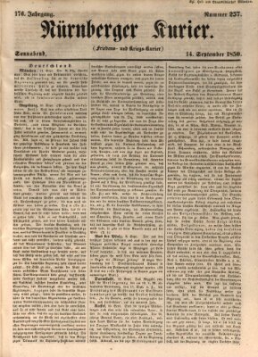 Nürnberger Kurier (Nürnberger Friedens- und Kriegs-Kurier) Samstag 14. September 1850