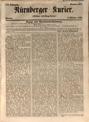 Nürnberger Kurier (Nürnberger Friedens- und Kriegs-Kurier) Freitag 4. Oktober 1850