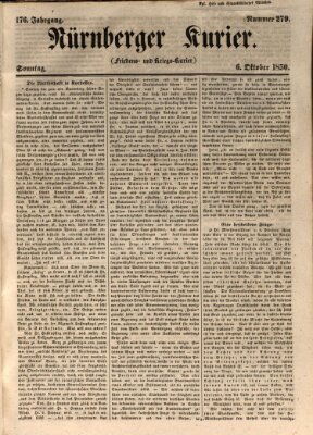 Nürnberger Kurier (Nürnberger Friedens- und Kriegs-Kurier) Sonntag 6. Oktober 1850