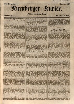 Nürnberger Kurier (Nürnberger Friedens- und Kriegs-Kurier) Donnerstag 24. Oktober 1850