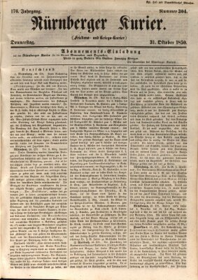 Nürnberger Kurier (Nürnberger Friedens- und Kriegs-Kurier) Donnerstag 31. Oktober 1850