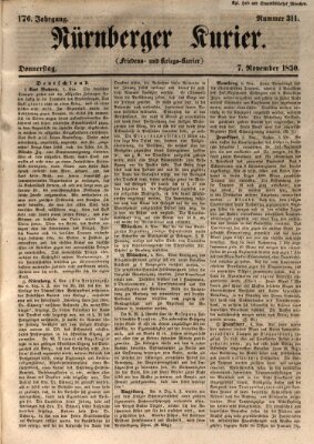 Nürnberger Kurier (Nürnberger Friedens- und Kriegs-Kurier) Donnerstag 7. November 1850