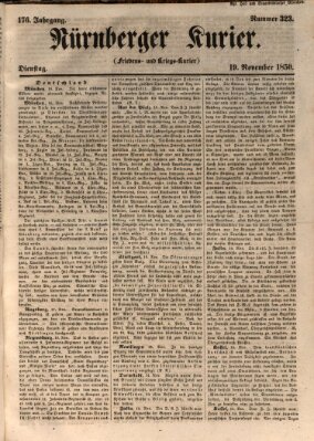 Nürnberger Kurier (Nürnberger Friedens- und Kriegs-Kurier) Dienstag 19. November 1850