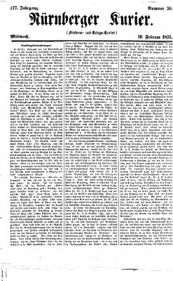 Nürnberger Kurier (Nürnberger Friedens- und Kriegs-Kurier) Mittwoch 19. Februar 1851