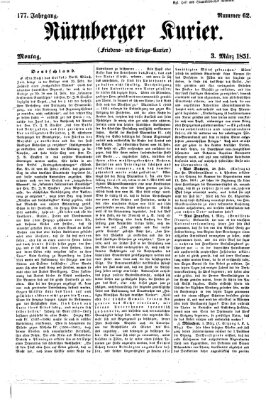 Nürnberger Kurier (Nürnberger Friedens- und Kriegs-Kurier) Montag 3. März 1851