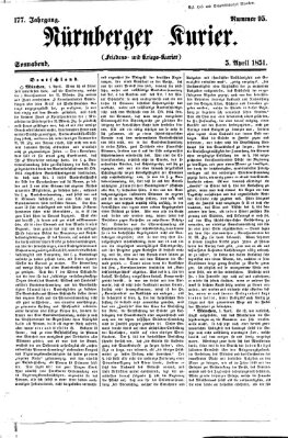 Nürnberger Kurier (Nürnberger Friedens- und Kriegs-Kurier) Samstag 5. April 1851