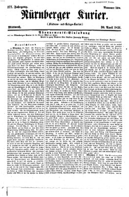 Nürnberger Kurier (Nürnberger Friedens- und Kriegs-Kurier) Mittwoch 30. April 1851