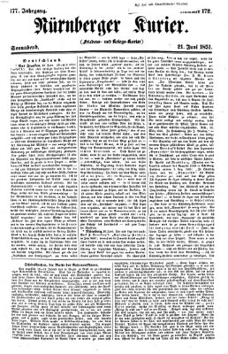 Nürnberger Kurier (Nürnberger Friedens- und Kriegs-Kurier) Samstag 21. Juni 1851