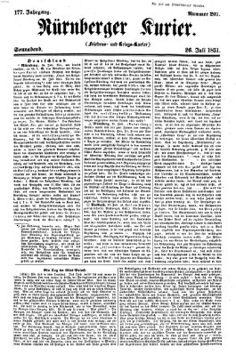 Nürnberger Kurier (Nürnberger Friedens- und Kriegs-Kurier) Samstag 26. Juli 1851