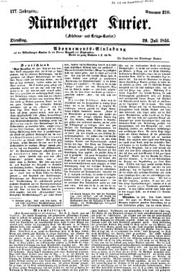 Nürnberger Kurier (Nürnberger Friedens- und Kriegs-Kurier) Dienstag 29. Juli 1851
