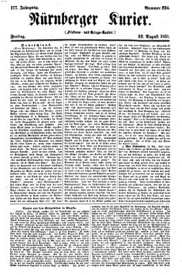 Nürnberger Kurier (Nürnberger Friedens- und Kriegs-Kurier) Freitag 22. August 1851