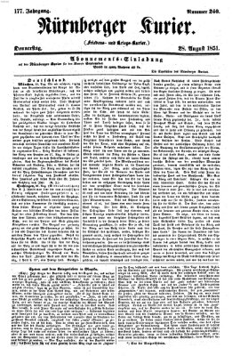 Nürnberger Kurier (Nürnberger Friedens- und Kriegs-Kurier) Donnerstag 28. August 1851