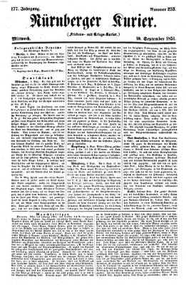 Nürnberger Kurier (Nürnberger Friedens- und Kriegs-Kurier) Mittwoch 10. September 1851