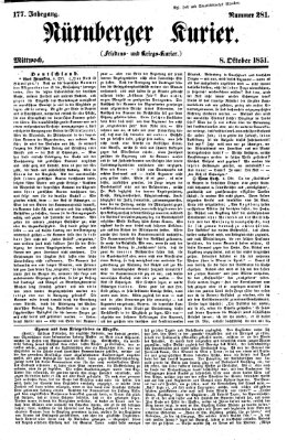 Nürnberger Kurier (Nürnberger Friedens- und Kriegs-Kurier) Mittwoch 8. Oktober 1851
