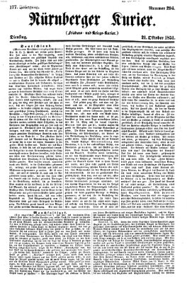 Nürnberger Kurier (Nürnberger Friedens- und Kriegs-Kurier) Dienstag 21. Oktober 1851
