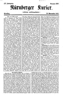 Nürnberger Kurier (Nürnberger Friedens- und Kriegs-Kurier) Dienstag 18. November 1851