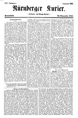 Nürnberger Kurier (Nürnberger Friedens- und Kriegs-Kurier) Samstag 22. November 1851