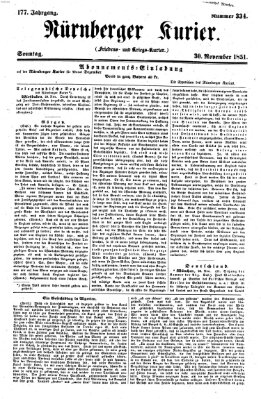 Nürnberger Kurier (Nürnberger Friedens- und Kriegs-Kurier) Sonntag 30. November 1851