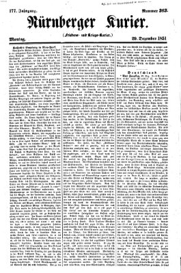 Nürnberger Kurier (Nürnberger Friedens- und Kriegs-Kurier) Montag 29. Dezember 1851