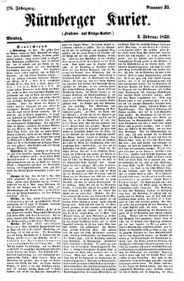 Nürnberger Kurier (Nürnberger Friedens- und Kriegs-Kurier) Montag 2. Februar 1852