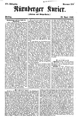Nürnberger Kurier (Nürnberger Friedens- und Kriegs-Kurier) Freitag 23. April 1852