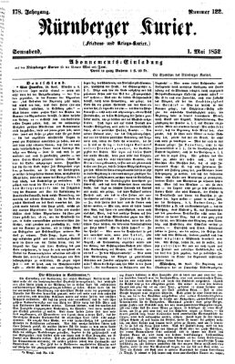 Nürnberger Kurier (Nürnberger Friedens- und Kriegs-Kurier) Samstag 1. Mai 1852