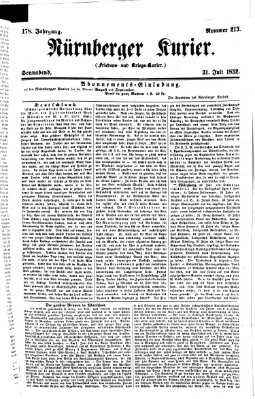 Nürnberger Kurier (Nürnberger Friedens- und Kriegs-Kurier) Samstag 31. Juli 1852