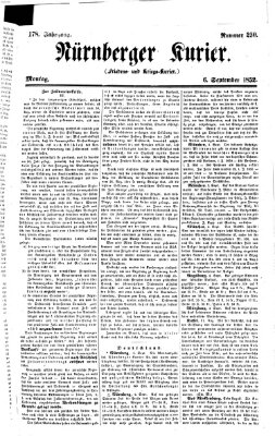 Nürnberger Kurier (Nürnberger Friedens- und Kriegs-Kurier) Montag 6. September 1852