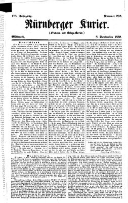 Nürnberger Kurier (Nürnberger Friedens- und Kriegs-Kurier) Mittwoch 8. September 1852