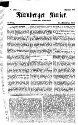 Nürnberger Kurier (Nürnberger Friedens- und Kriegs-Kurier) Dienstag 21. September 1852