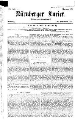 Nürnberger Kurier (Nürnberger Friedens- und Kriegs-Kurier) Sonntag 26. September 1852