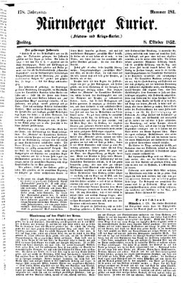 Nürnberger Kurier (Nürnberger Friedens- und Kriegs-Kurier) Freitag 8. Oktober 1852