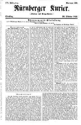 Nürnberger Kurier (Nürnberger Friedens- und Kriegs-Kurier) Dienstag 26. Oktober 1852