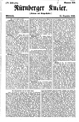 Nürnberger Kurier (Nürnberger Friedens- und Kriegs-Kurier) Mittwoch 15. Dezember 1852